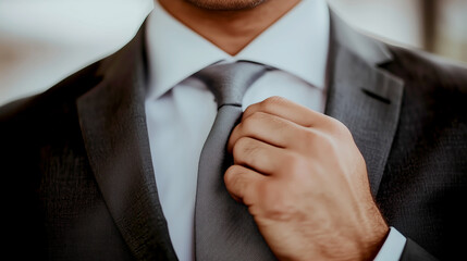 Office photo confident business attire adjustments in professional setting
