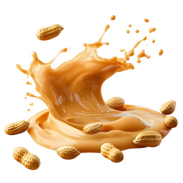 splash peanut butter with peanut seeds isolated on transparent background cutout 