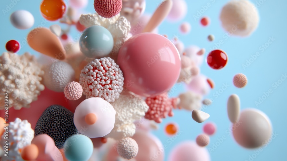 Poster colorful nitrogen bubbles and formations create an abstract representation of molecular interactions
