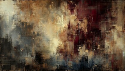 High-Resolution Wide Modern Oil Painting on Canvas with Textured Brush Strokes in Deep Brown and Dark Burgundy Tones – Abstract Artistic Background