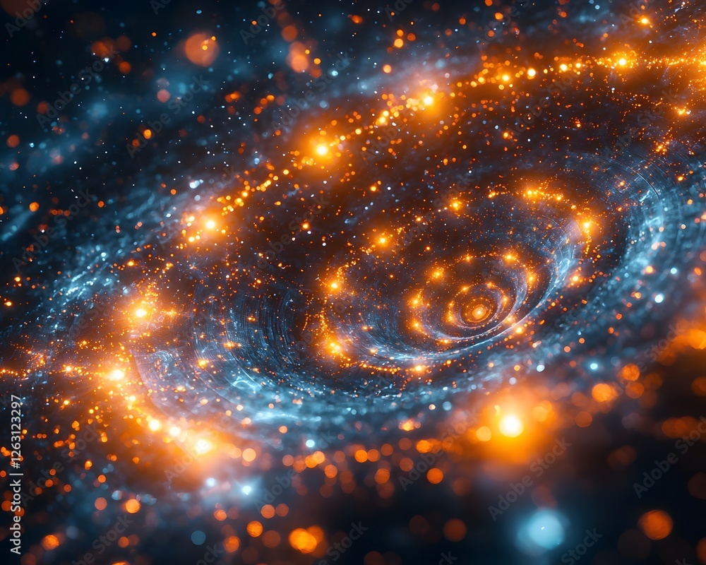 Poster vibrant tech mandala an abstract fusion of neural pathways and quantum particles symbolizing advance