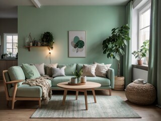 Sage Green Living Room Decor Featuring Sectional Sofa