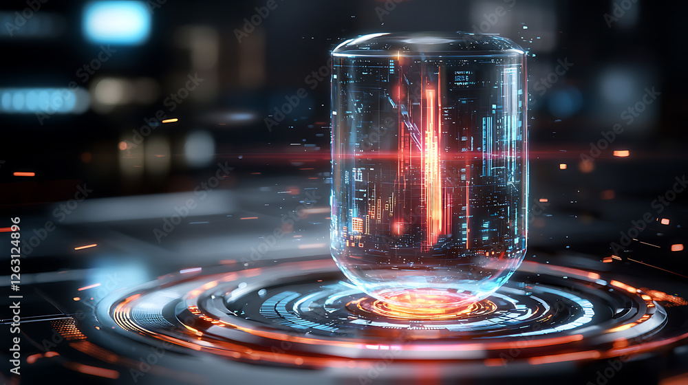 Poster advanced technology visualization futuristic laboratory digital art sci-fi environment close-up pers