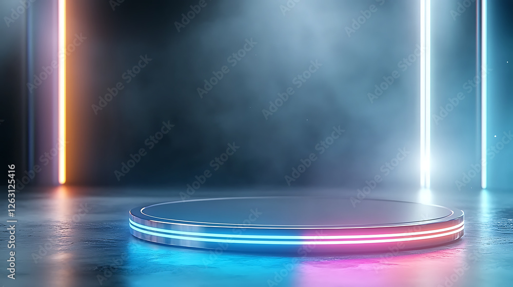 Poster dynamic light show event futuristic stage visual display neon environment artistic perspective spect