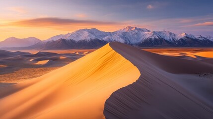 Vast Desert Landscape with Dramatic Mountains and Sunset Hues