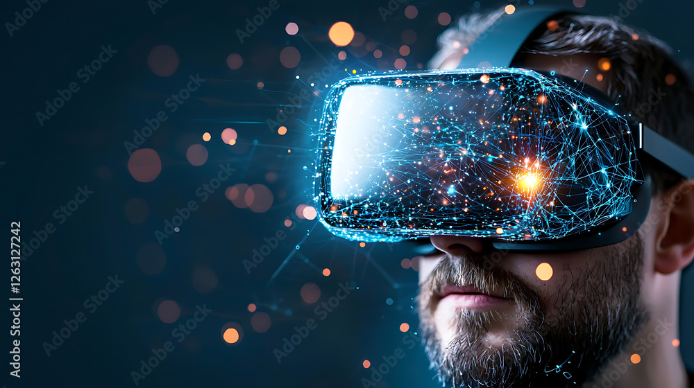 Poster exploring virtual reality technology immersive experiences for innovation and entertainment in digit