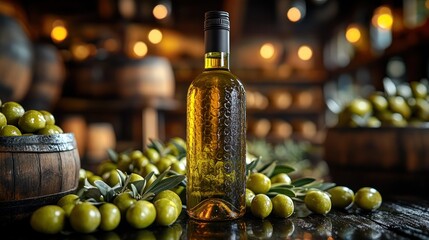 Obraz premium Olive oil bottle cellar harvest