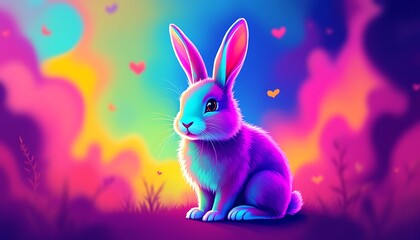 Vibrant Rainbow Bunny in Colorful Landscape Art