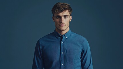Obraz premium Portrait of Young Confident Man in Blue Shirt 6x