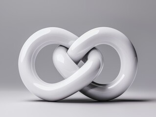 A sleek, intertwined infinity symbol in glossy white, representing unity and eternal connection against a minimalist background.