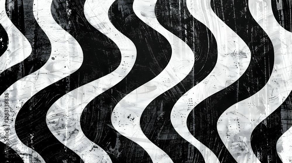 Poster abstract black and white wavy pattern with textured surface creating dynamic visual interest