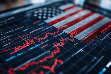 Us stock market trends and analysis with american flag background