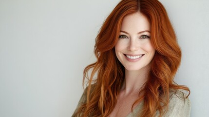 Naklejka premium Red-haired Woman with Wavy Hair and Bright Smile