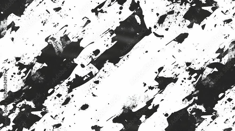 Poster abstract black and white texture with dynamic brush strokes creating a chaotic pattern