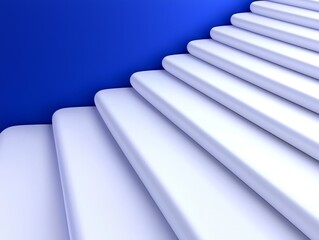 Obraz premium A modern, minimalist staircase with white steps against a vibrant blue background, creating a clean and stylish aesthetic.