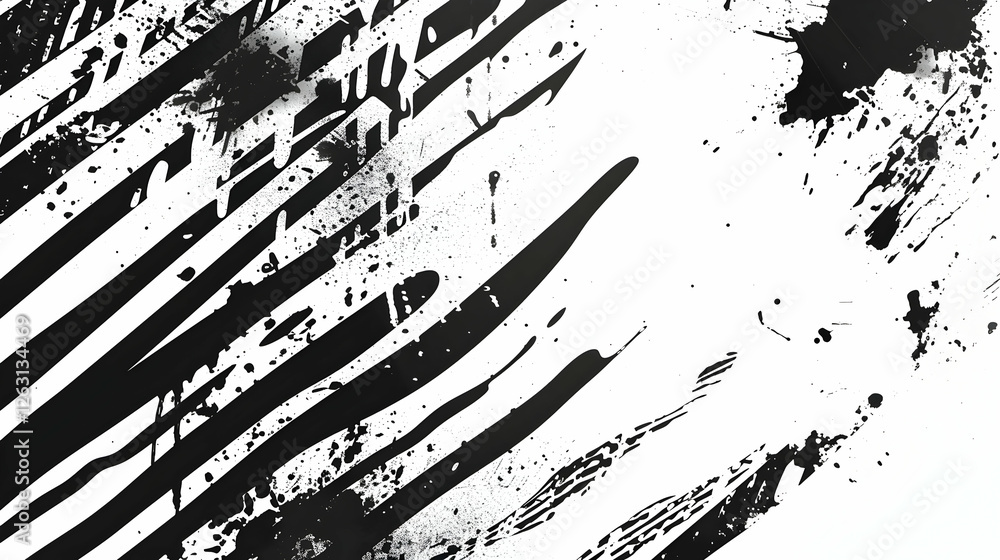 Poster abstract black and white paint strokes creating a dynamic visual texture on a canvas