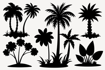 various trees silhouettes vector on white background