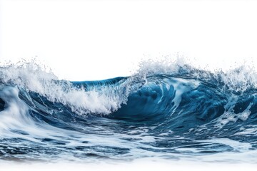 Ocean wave front view isolated on white background capturing motion and energy in an artistic portrayal of nature's beauty