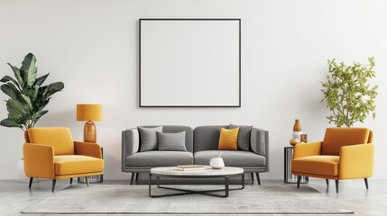 Stylish living room with modern furniture, plants, and ample natural light.