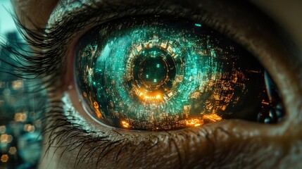 Naklejka premium A Cityscape Reflected In A Human Eye