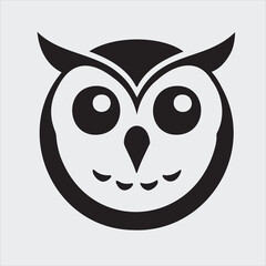 Minimalist Owl Head Silhouette Front View Vector Illustration