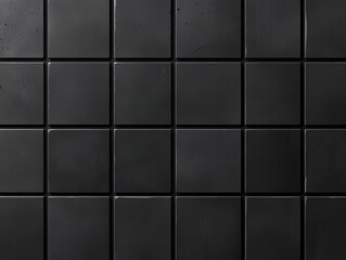 Naklejka premium A close-up view of a sleek black tile wall, offering a modern and elegant aesthetic.