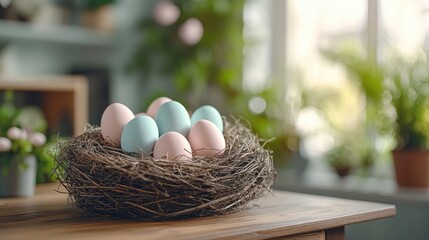 Pastel Easter Eggs in a Natural Bird Nest