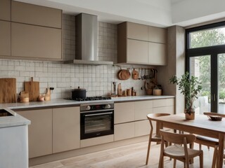 Fototapeta premium Modern Minimalist Kitchen Design With Wooden Accents