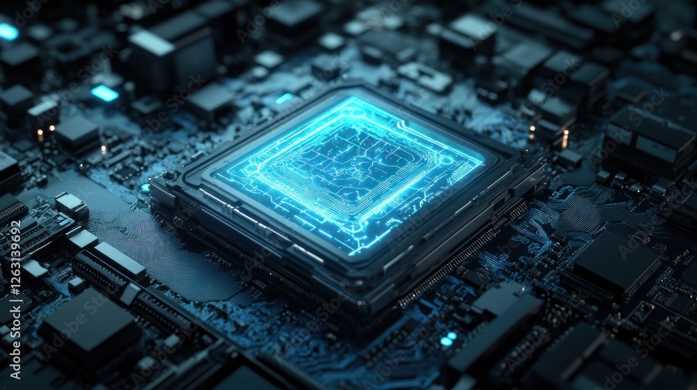 Poster illuminated central processing unit on circuit board