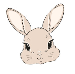 Hand Drawn Cute Bunny, kids print design rabbit. Vector