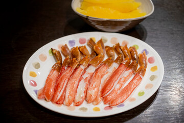 ズワイガニの刺身と数の子
