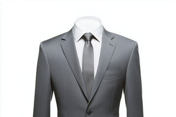 Selective focus gentle man suit on mannequin isolated on white background, Luxury and formal suit and tie for men on white background.