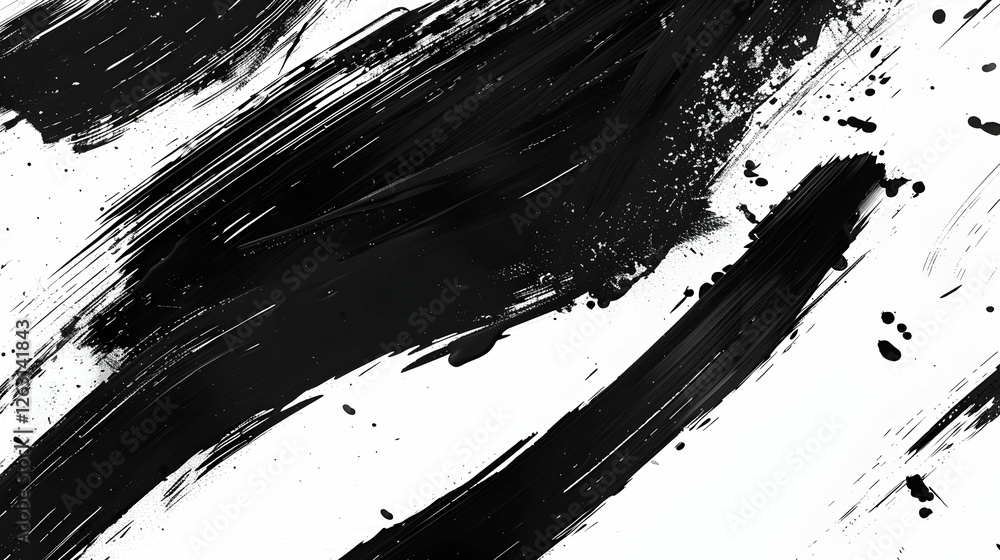Poster abstract black and white paint strokes creating a dynamic and artistic background, suitable for desi