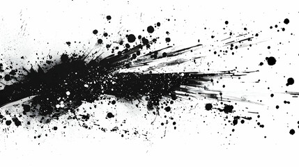 Obraz premium Abstract black ink splash with dynamic streaks and splatters on a white background