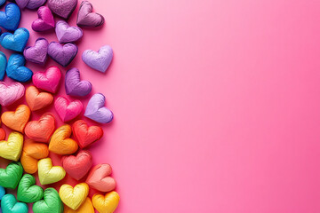 Rainbow Paper Hearts on Pink Background