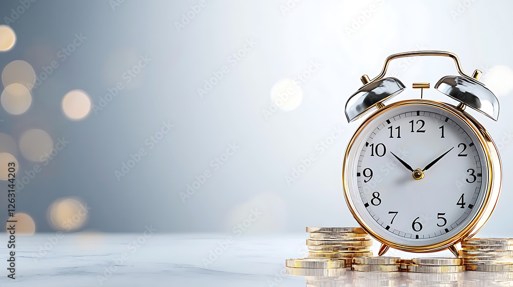 Poster time management strategies business setting image of alarm clock modern environment close-up view pr