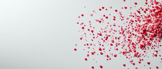 Fototapeta premium Light gray background with scattered pink and red confetti Valentine's day Background