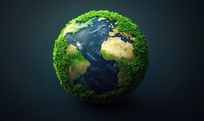 Fototapeta premium Green Earth, Lush Vegetation, Global Sustainability, Environmental Conservation, Dark Background, Eco-Friendly