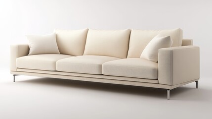 Fototapeta premium Modern minimalist cream sofa offers stylish comfort in contemporary living space