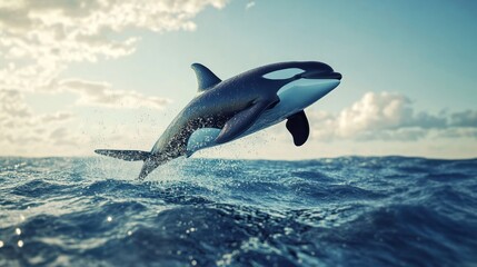 Fototapeta premium Majestic Orca Leaping Through Ocean Waves