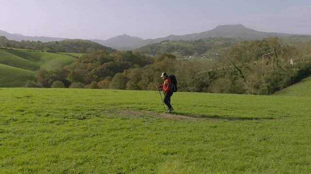 pilgrim on the way of Saint Jacques de Compostele in the Pyrenees