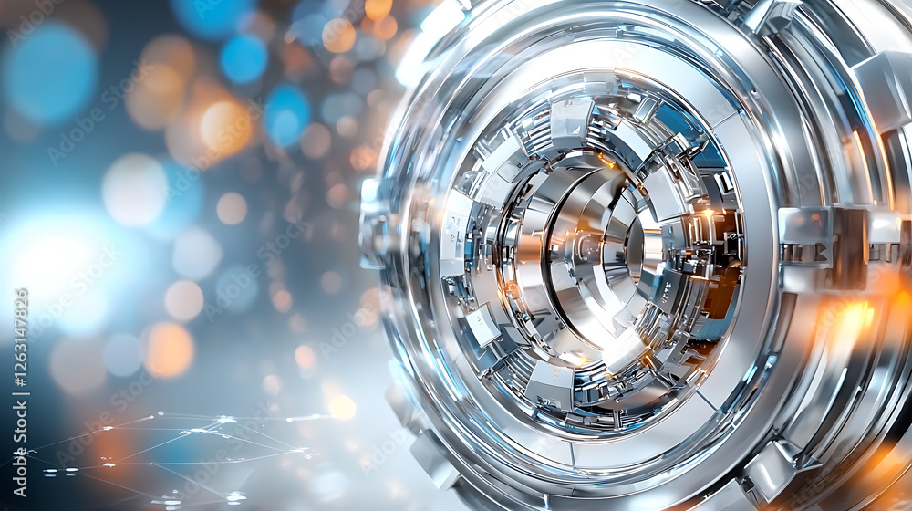Poster futuristic technology sphere digital realm abstract design colorful bokeh close-up view innovation c