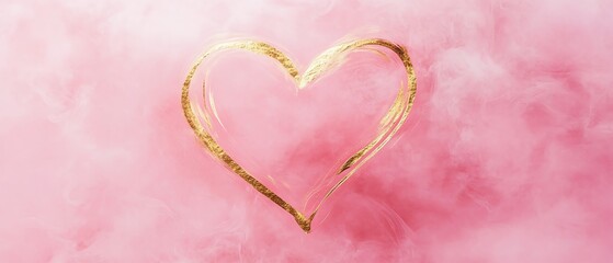 Minimal pink canvas with a gold outline heart Valentine's day Background