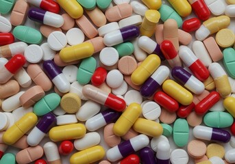Masses of colorful pills background Generated with AI