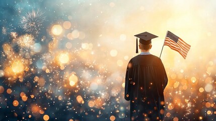 Celebrating graduation with pride usa event urban environment wide angle view freedom and achievement concept