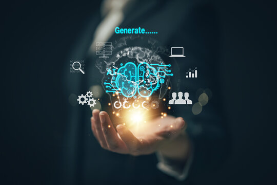 Chat with AI. Artificial intelligence. The concept of accessing imagination by feeding commands to Ai to create what is in our mind with futuristic technology through the Internet...