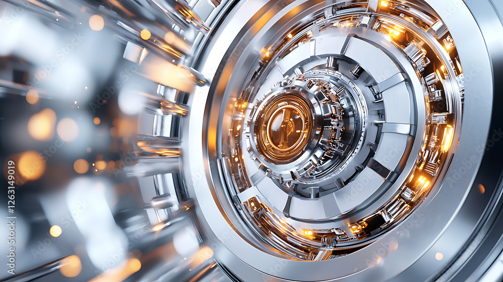 Poster dynamic circular motion of futuristic machinery high-tech environment digital illustration abstract 