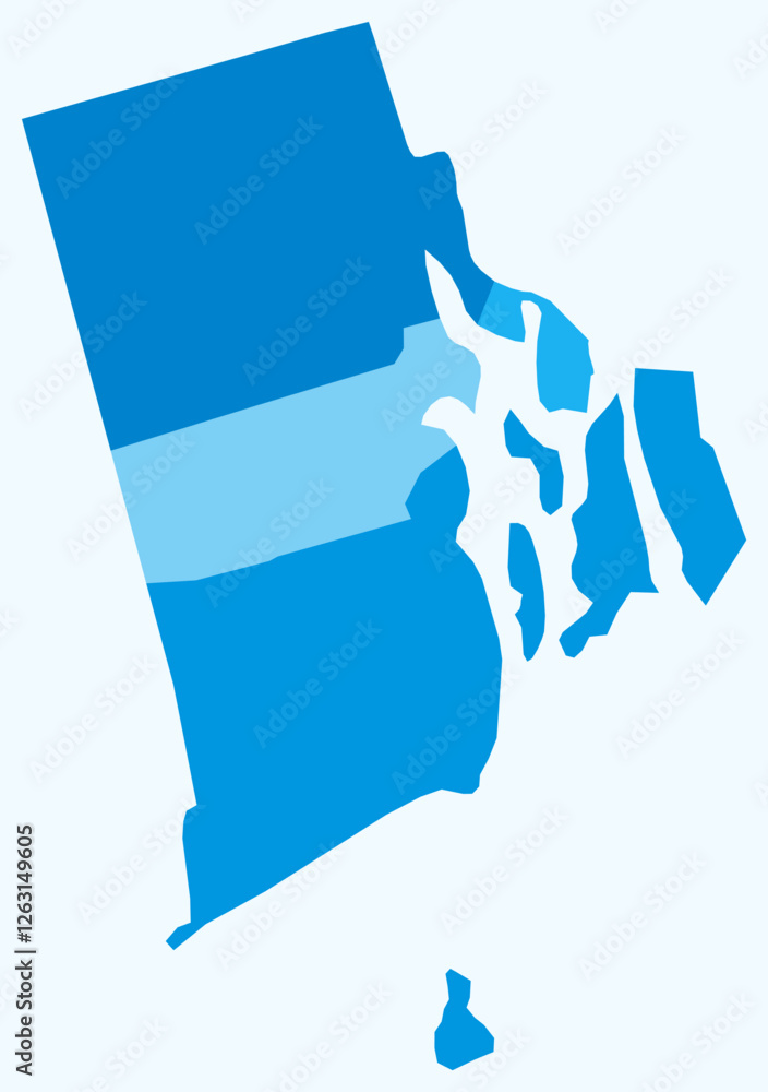 Poster map of rhode island with counties. just a simple state border map with county division. light blue c