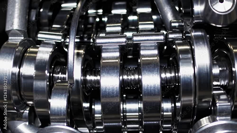 Poster close-up video of intricate mechanical gears in motion, showcasing industrial precision. shot from a
