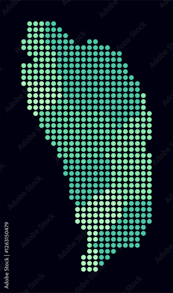 Poster dominica dotted map. digital style map of the country on dark background. dominica shape with circle
